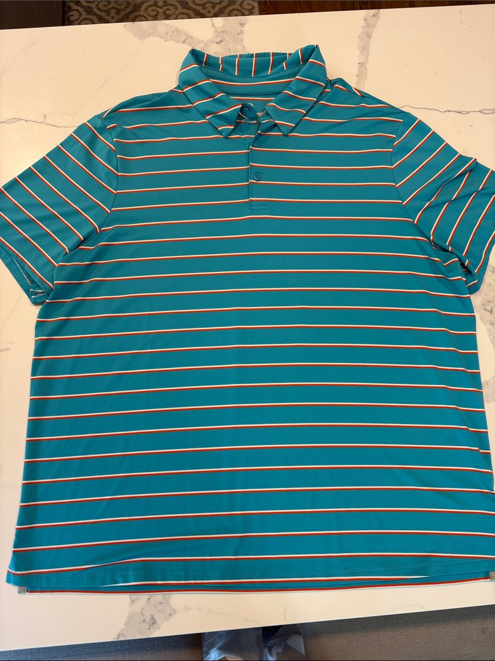 Men's Teal Striped Polo Shirt - Short Sleeve